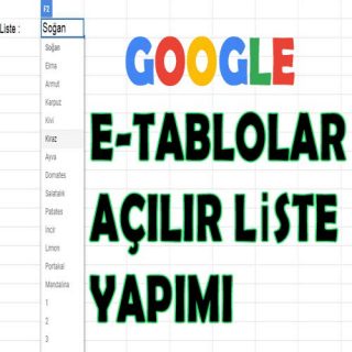 Google E-Tablolar açılır liste kutu yapımı drive