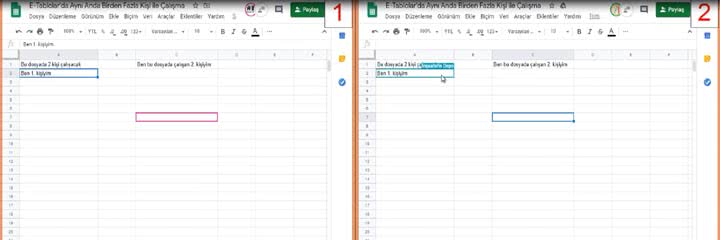 Google Sheets E-Tablolar'da 2 kişi beraber düzenleme yapabilme ve anında kayıt özelliği.